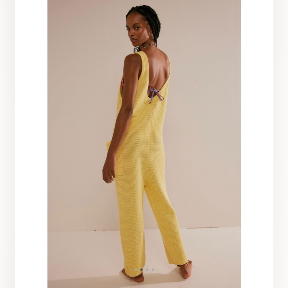 NWT FREE PEOPLE XS Hailee Sweater Jumpsuit Romper Yellow Tansy NEW FP BEACH - Picture 2 of 5